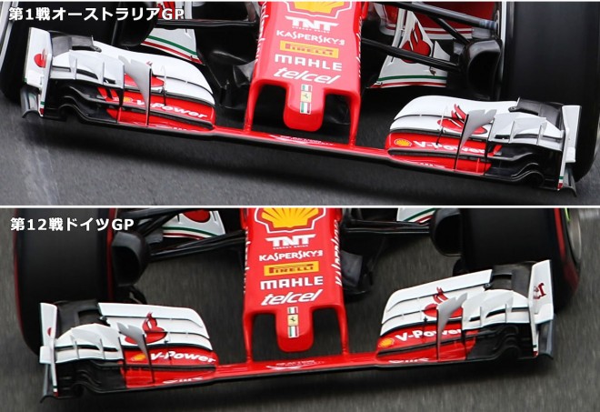 フェラーリSF16-H 新旧フロントウイング