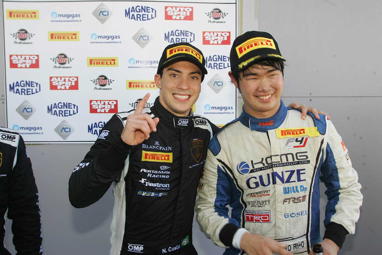 タイトルを獲得したニコラス・コスタ（左）と、そのアシストを行った根本悠生