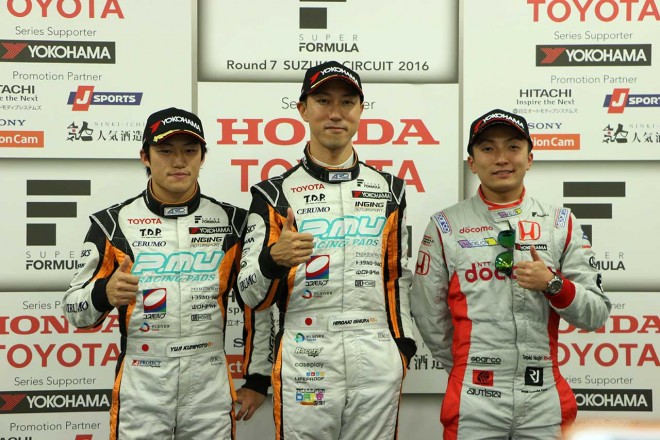 スーパーフォーミュラ第7戦のレース1で予選トップ3を獲得した面々
