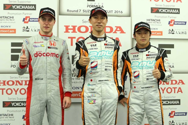 スーパーフォーミュラ第7戦のレース2で予選トップ3を獲得した面々