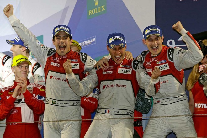 優勝した7号車アウディR18のルーカス・ディ・グラッシ／ロイック・デュバル／オリバー・ジャービス