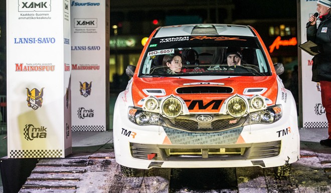 フィンランドラリー選手権第2戦で4位完走を果たしたヤルッコ・ニカラ／足立さやか組スバル・インプレッサWRX