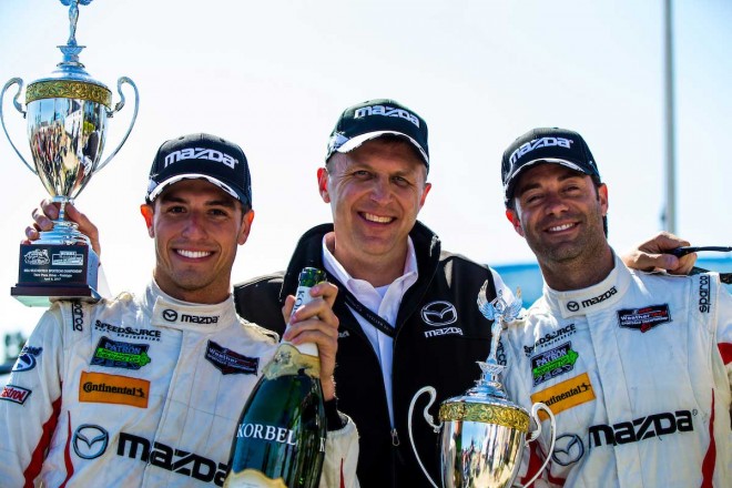 過去最高位の総合3位を獲得したマツダ・モータースポーツのトリスタン・ヌネス、ジョナサン・バモリート