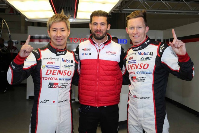 2017WEC第1戦シルバーストンでポールポジションを獲得した7号車TS050ハイブリッドのドライバーたち