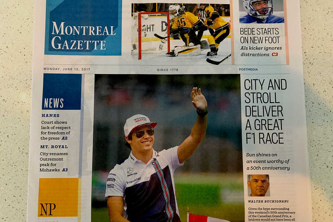 地元紙がストロールの快挙を一面で取り上げた