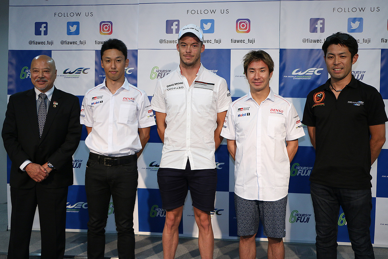 WEC第7戦富士6時間レースの発表会に登場した中嶋一貴、アンドレ・ロッテラー、小林可夢偉、澤圭太