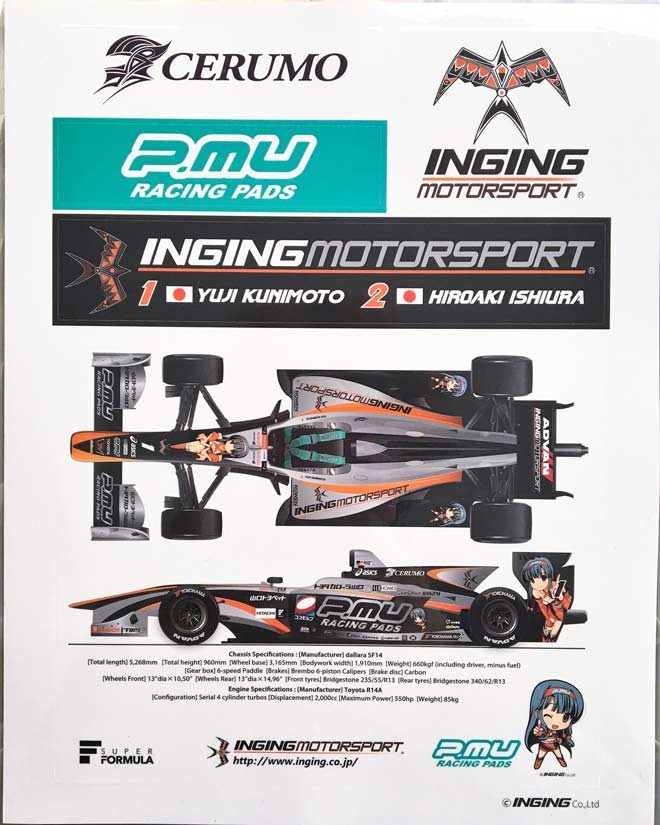 ピットウォークとキッズウォークで配布予定のP.MU／CERUMO・INGINGステッカー