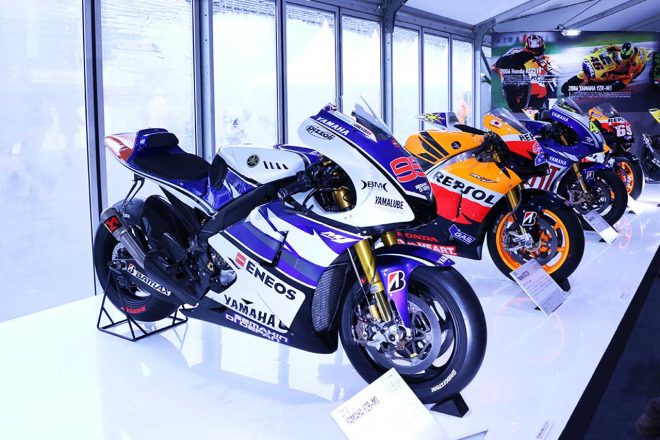 過去のGP500、MotoGPマシンがずらりと一堂に会する様はまさに圧巻