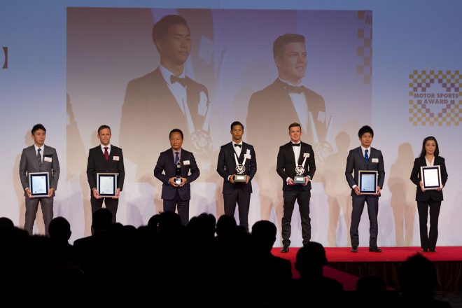 JAFモータースポーツ表彰式に登場したスーパーGT500クラスのランキングトップ3ドライバーたち