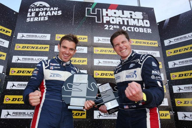 2017年ELMSのLMP3チャンピオンとなったショーン・レイホール（左）とジョン・ファルブ（右）