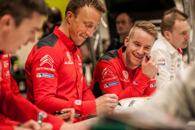 2018年2月の第2戦スウェーデンにシトロエンから参戦するマッズ・オストベルグ（中央右）