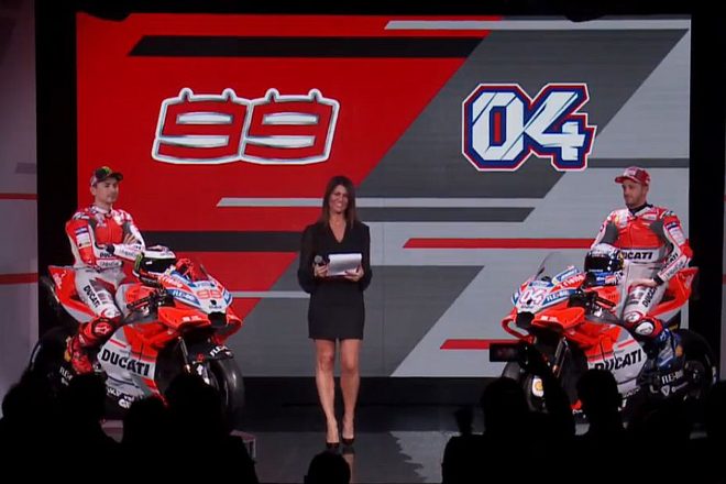 会場に登場したホルヘ・ロレンソとアンドレア・ドビジオーゾ