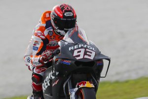 新型空力カウルを装着して走るマルク・マルケス（ホンダ）