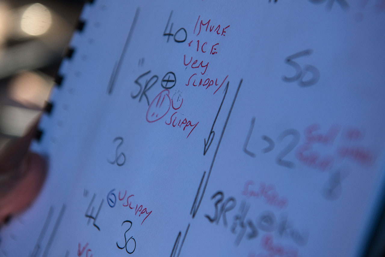 競技車両走行前にSSを下見し、路面コンディションをクルーに伝えるのが『アイスクルー』の役割