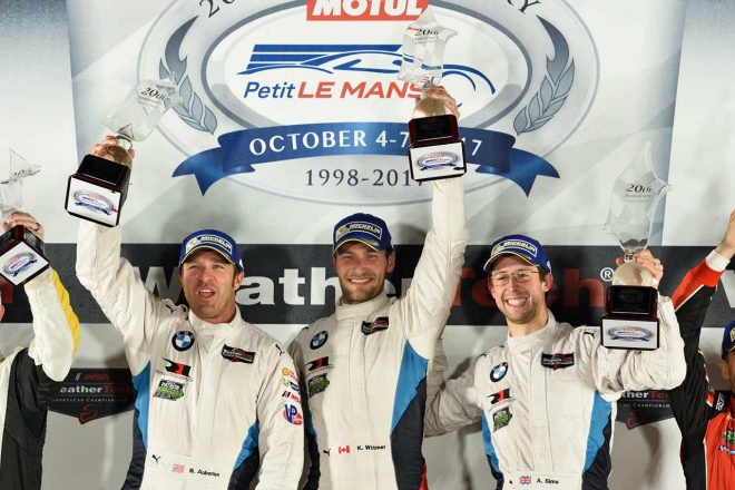 BMW M6 GTLMの第3ドライバーとして2017プチ・ル・マンを制したクノ・ウィットマー（中央）