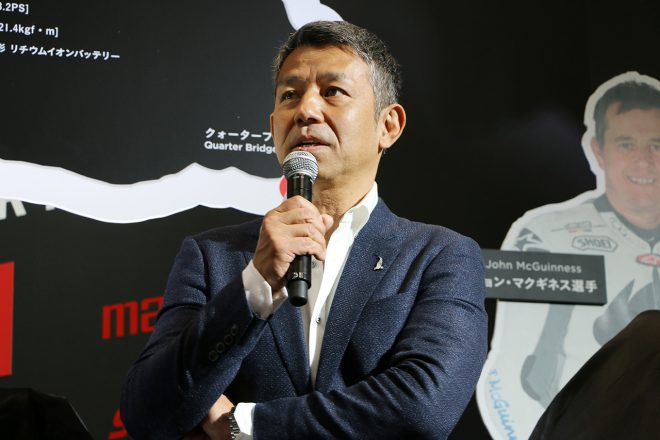 神電 七のテストライダーを務める宮城。神電 七の乗り味については「おもしろい」と語る