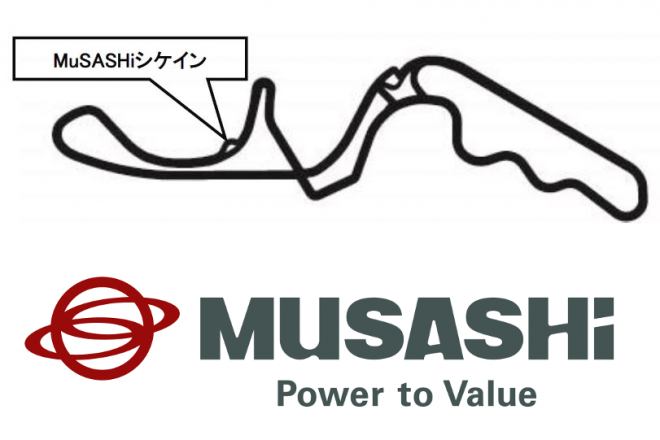 ネーミングライツ契約により200RシケインはMuSASHiシケインへと名称が変更された。