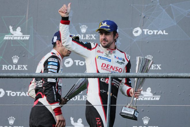WECデビュー戦で見事初優勝を飾ったフェルナンド・アロンソ（TOYOTA GAZOO Racing）