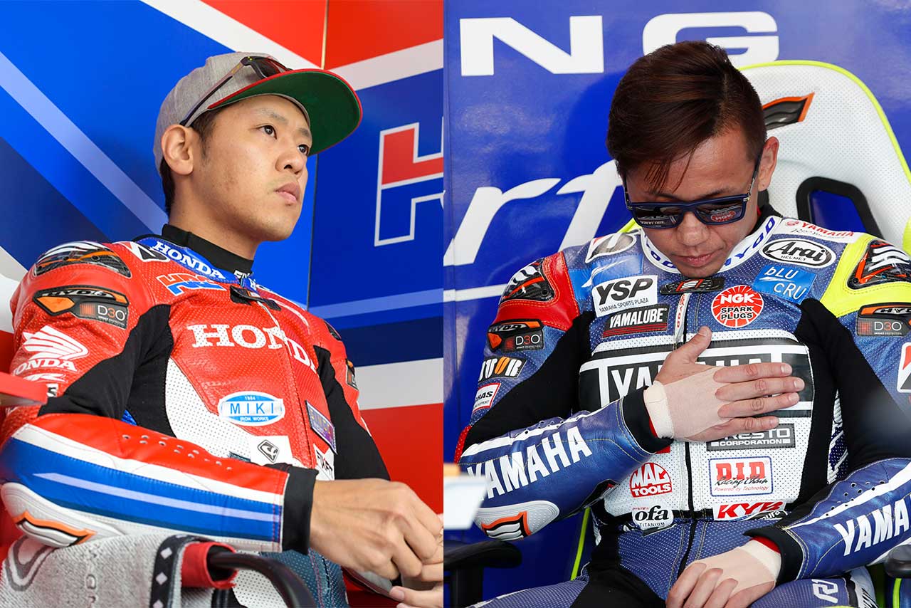 ホンダファクトリーの高橋巧（左）とヤマハファクトリーの中須賀克行（右）