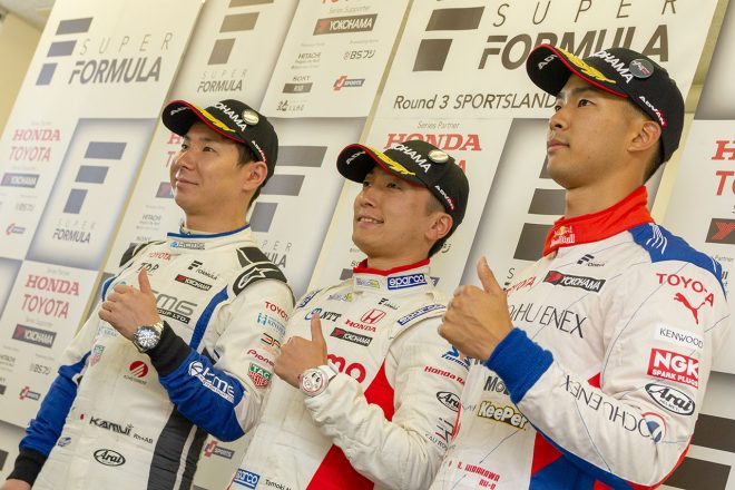 スーパーフォーミュラ第3戦SUGO 予選トップ3を獲得した面々