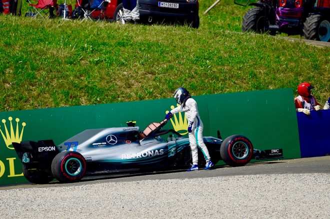 2018年F1第9戦オーストリアGP決勝、PPスタートのバルテリ・ボッタスはマシントラブルでリタイア