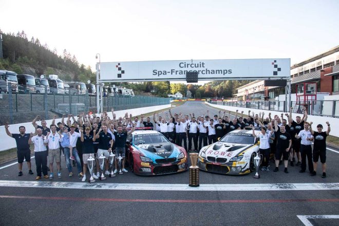 優勝したワーケンホルスト・モータースポーツの34号車BMW M6 GT3と、2位となったローヴェ・レーシングの99号車BMW M6 GT3
