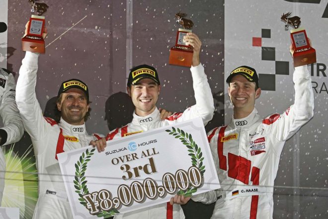 3位表彰台を獲得したマーカス・ヴィンケルホック、ケルビン・バン・デル・リンデ、クリストファー・ハーゼ