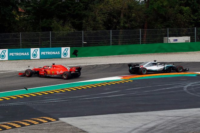 2018年F1第14戦イタリアGP　決勝スタート時の接触により最後尾に転落したセバスチャン・ベッテル