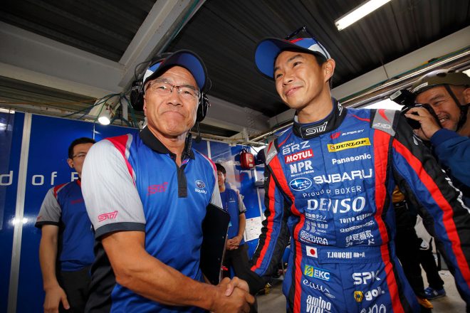 次戦のオートポリスは井口とBRZが得意とするコース。2連勝すればタイトルも見えてくる。「タイトル、まだ諦めませんよ」とは渋谷総監督だ