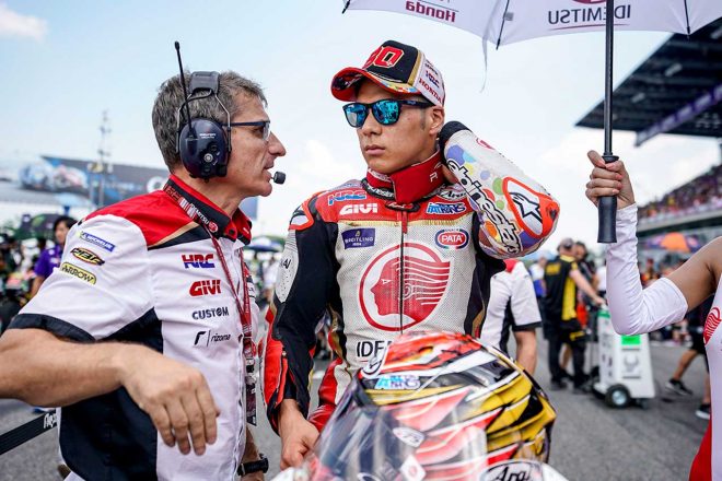 決勝レースを5列目14番グリッドから迎えた中上。転倒により連続ポイント獲得はならなかった