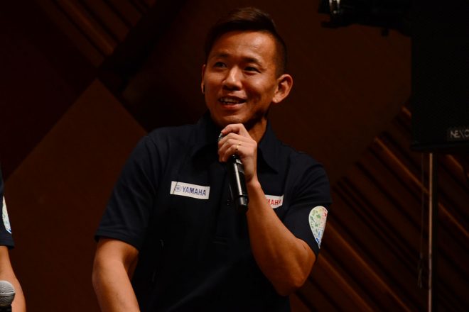 イベントのテーマ、『感動』について説明を求められた中須賀。「日本語で日本語を説明するのは難しい」と困り顔も見せた