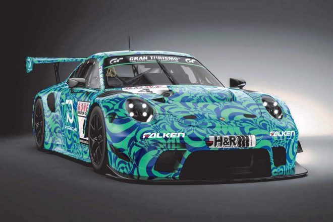 ファルケン・モータースポーツカラーの迷彩色をまとった2019年型ポルシェ911 GT3 R
