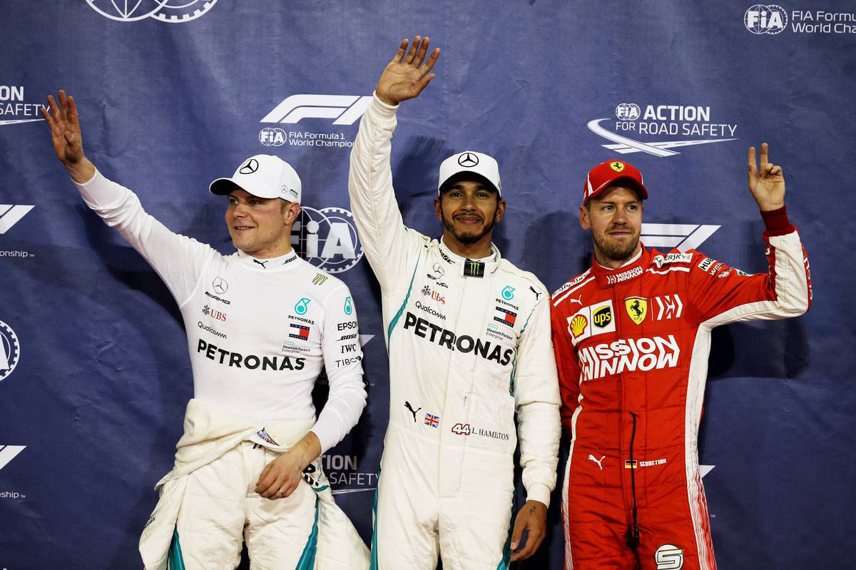 2018年F1第21戦アブダビGP　予選　ルイス・ハミルトン、バルテリ・ボッタス、セバスチャン・ベッテル