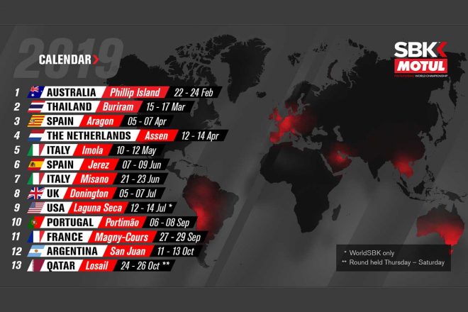 発表されたSBK2019年シーズンのカレンダー
