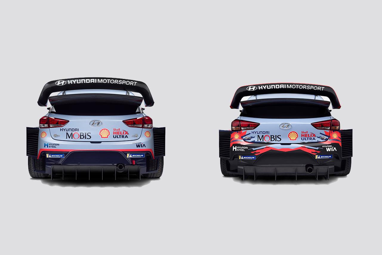 2018年型と2019年型のリヤショットを並べたもの。左が2018年型、右が2019年型で、リヤディフューザーフィンの枚数が減っていることが分かる