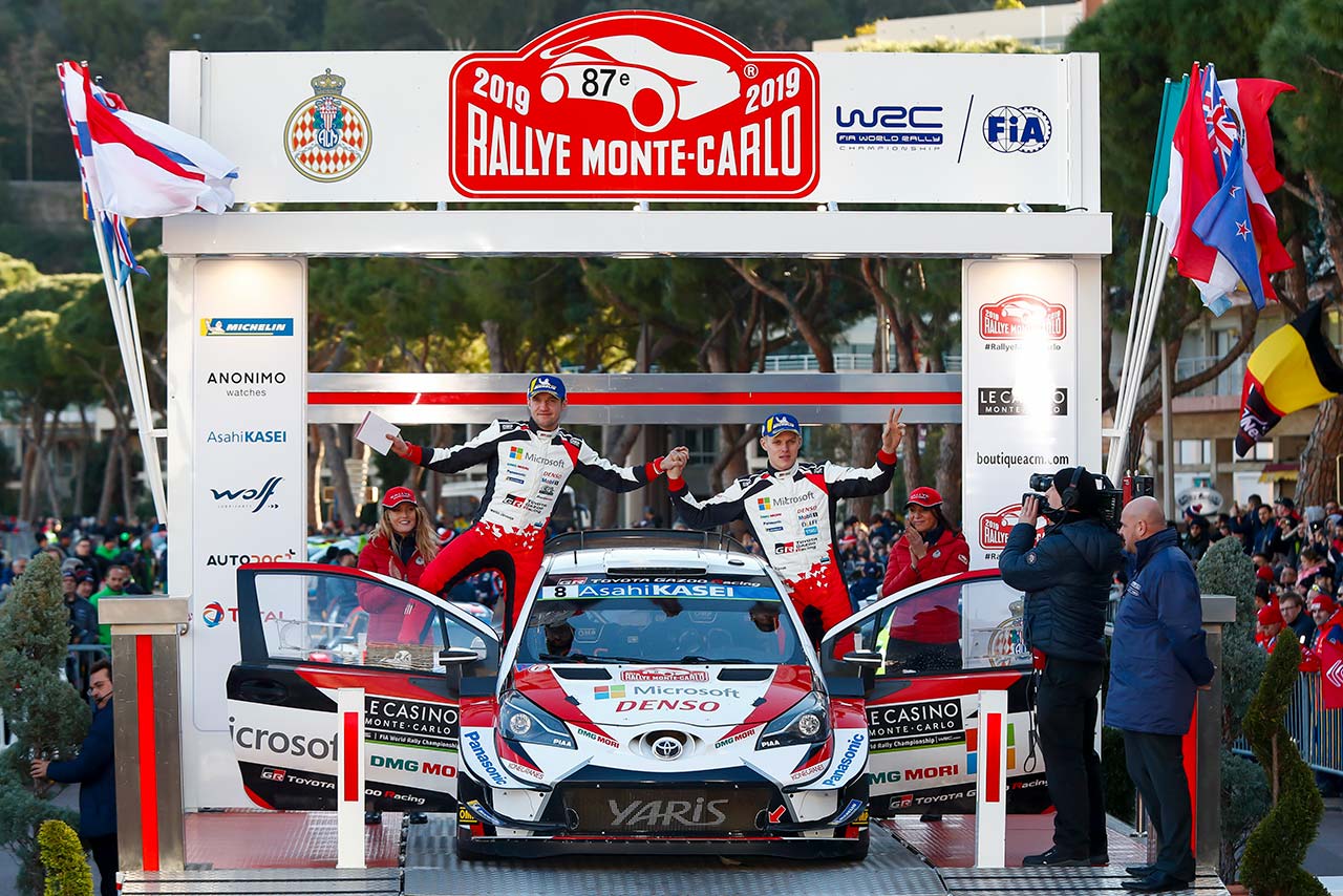 2019年のWRC第1戦モンテカルロで総合3位を獲得したオット・タナク（トヨタ・ヤリスWRC）