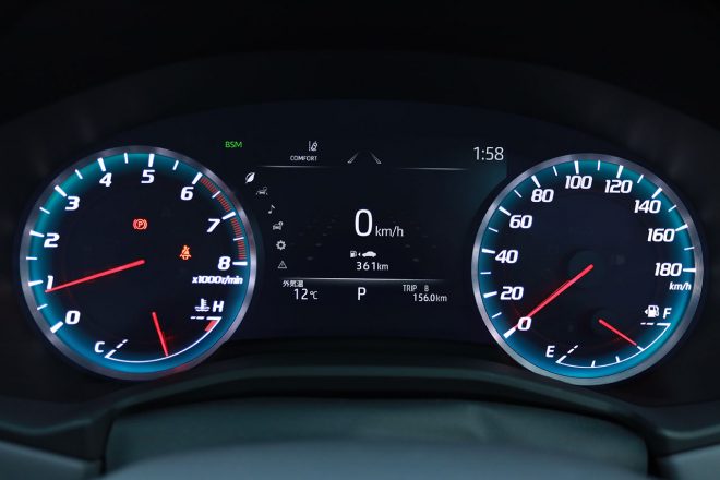 メーターは2眼でアナログと液晶の組み合わせ。