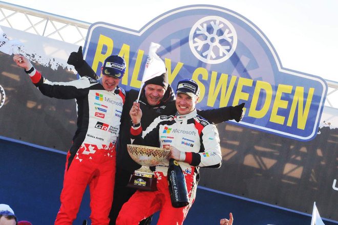 2017年のWRC第2戦を制したヤリ-マティ・ラトバラ。トヨタにとってはシリーズ復帰2戦目での快挙となった