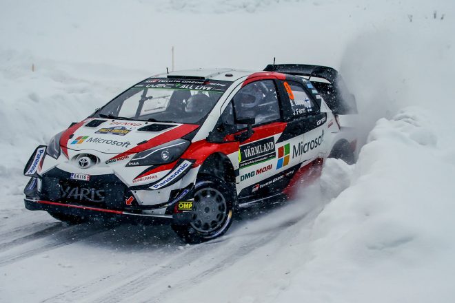 2018年に行われたラリー・スウェーデンの様子。雪深いスウェーデンでの1戦だが、ハイスピードバトルが展開する