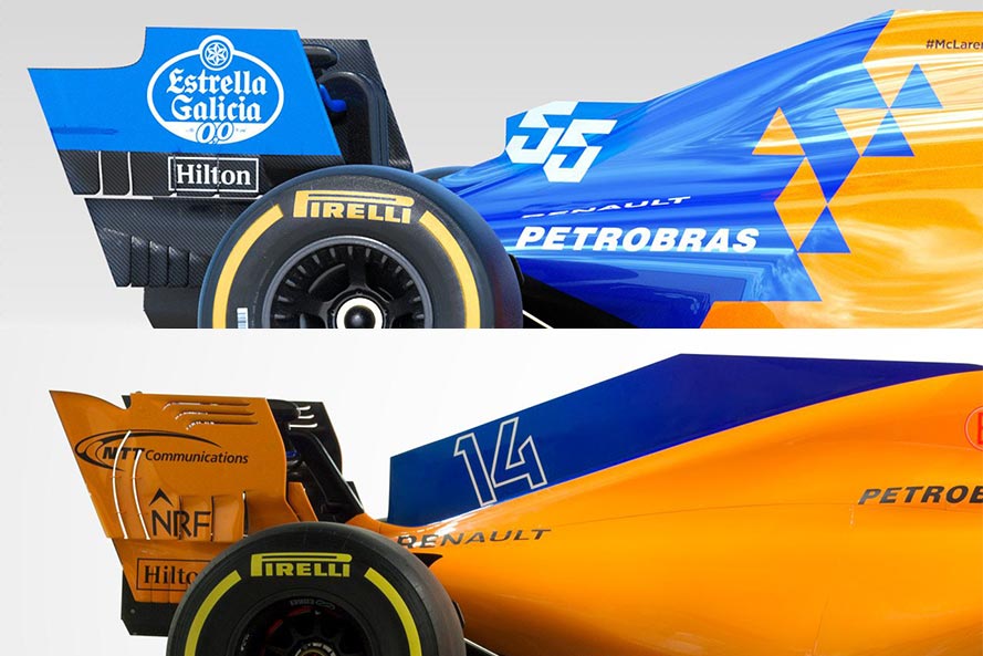 【上段】2019年型『MCL34』／【下段】2018年型『MCL33』