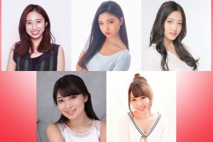 ニスモのレースクイーンを務める2019 AUTECH Race Queenに河辺ほのかさん(上段左)、2019 MOTUL Circuit Ladyに柚浦桃さん(上段中)、2019 JATCO Fan-Fun Girlの鈴木志歩さん(上段右)、2019 MOTUL Circuit Ladyの辻井美香さん(下段左)、2019 クラフトスポーツガールの望月さとみさん(下段右)