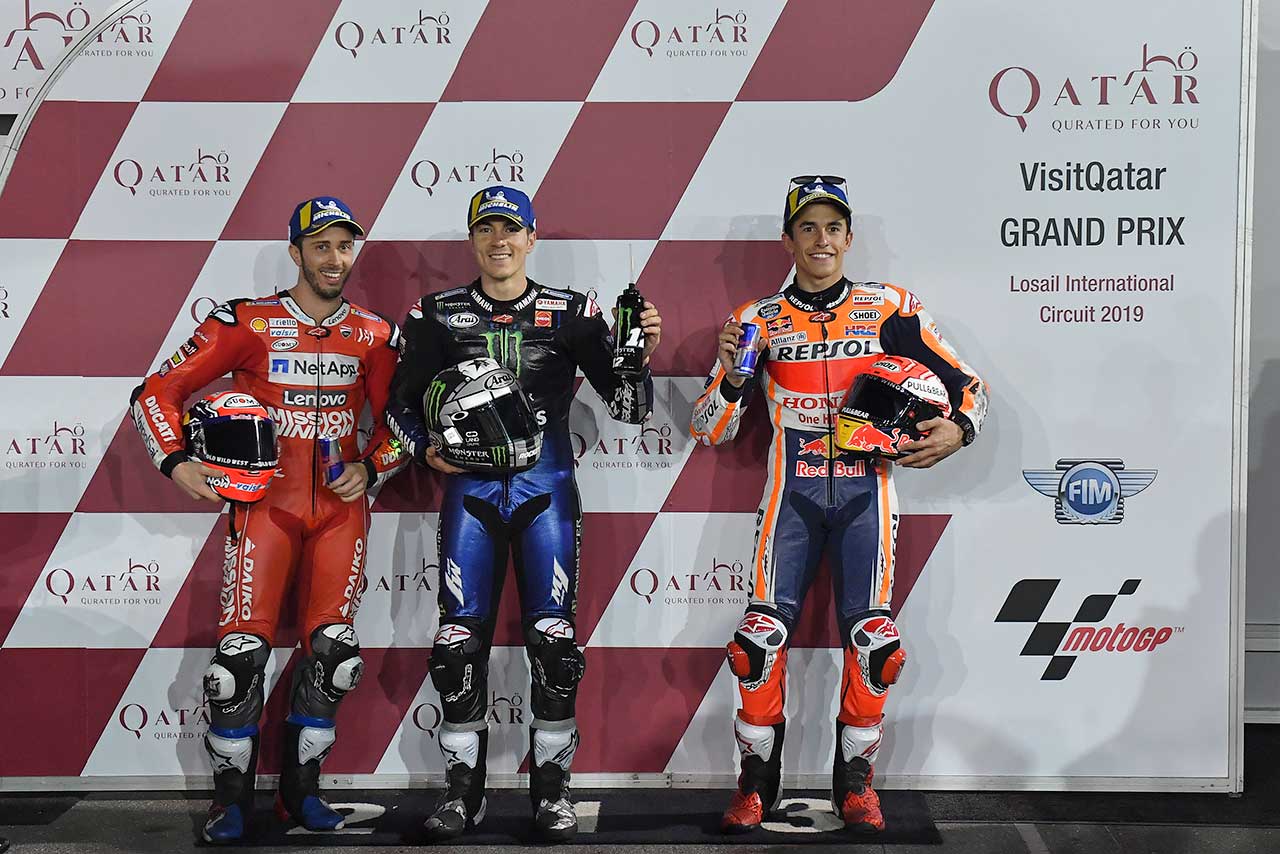 MotoGP開幕戦カタールGPでフロントロウを獲得したビニャーレス、ドヴィツィオーゾ、マルケス