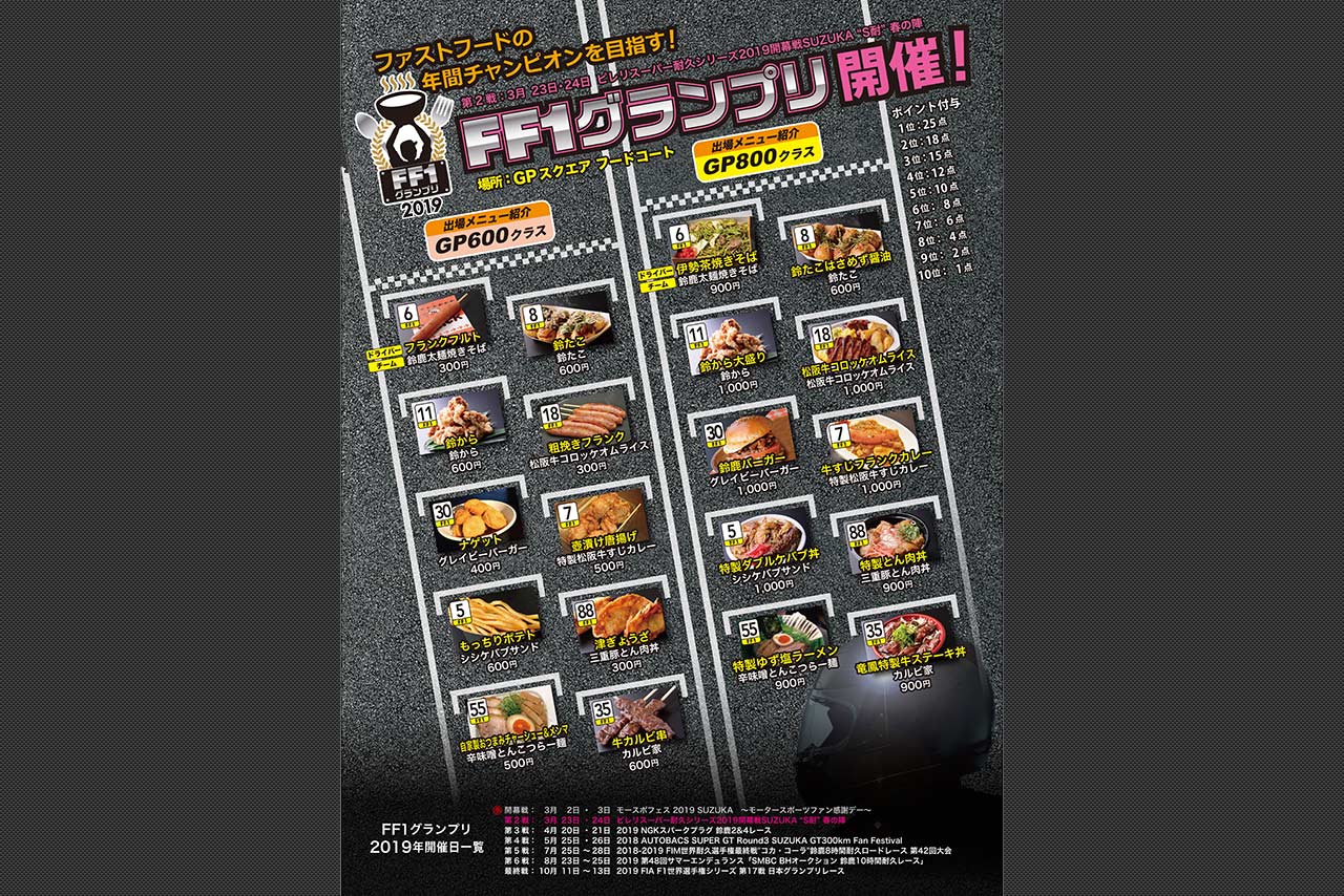 2019年FF1グランプリ第2戦メニュー（GSP800＆600クラス）