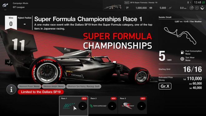 オフラインモードの“GTリーグ”にはスーパーフォーミュラ選手権も登場