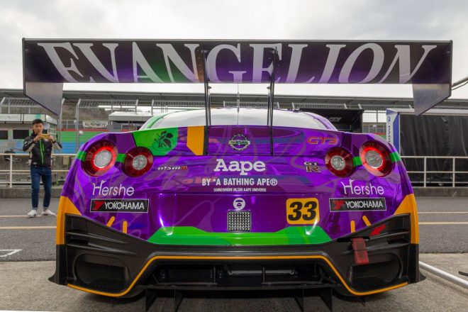 エヴァRT初号機 X Works GT-RのリヤウイングにはEVANGELIONの文字が入っている／2019スーパー第1戦岡山