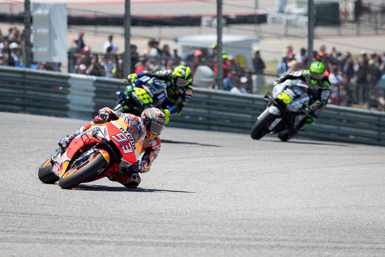 序盤からトップを独走していたマルケス。アメリカズGPで7回目の優勝も間違いないかと思われたが……