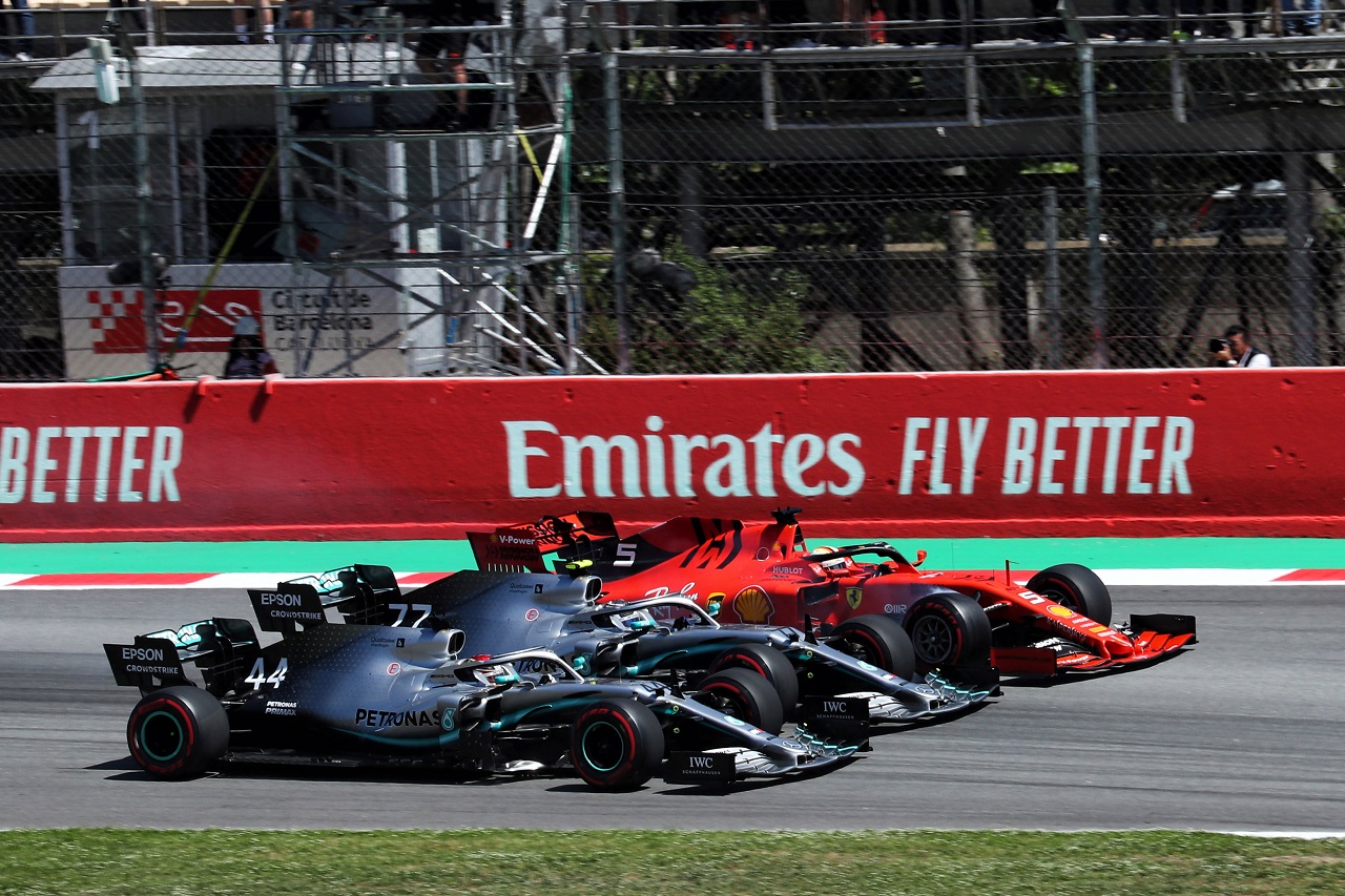 2019年F1第5戦スペインGP　決勝スタート直後に並んだハミルトン、ボッタス、ベッテル