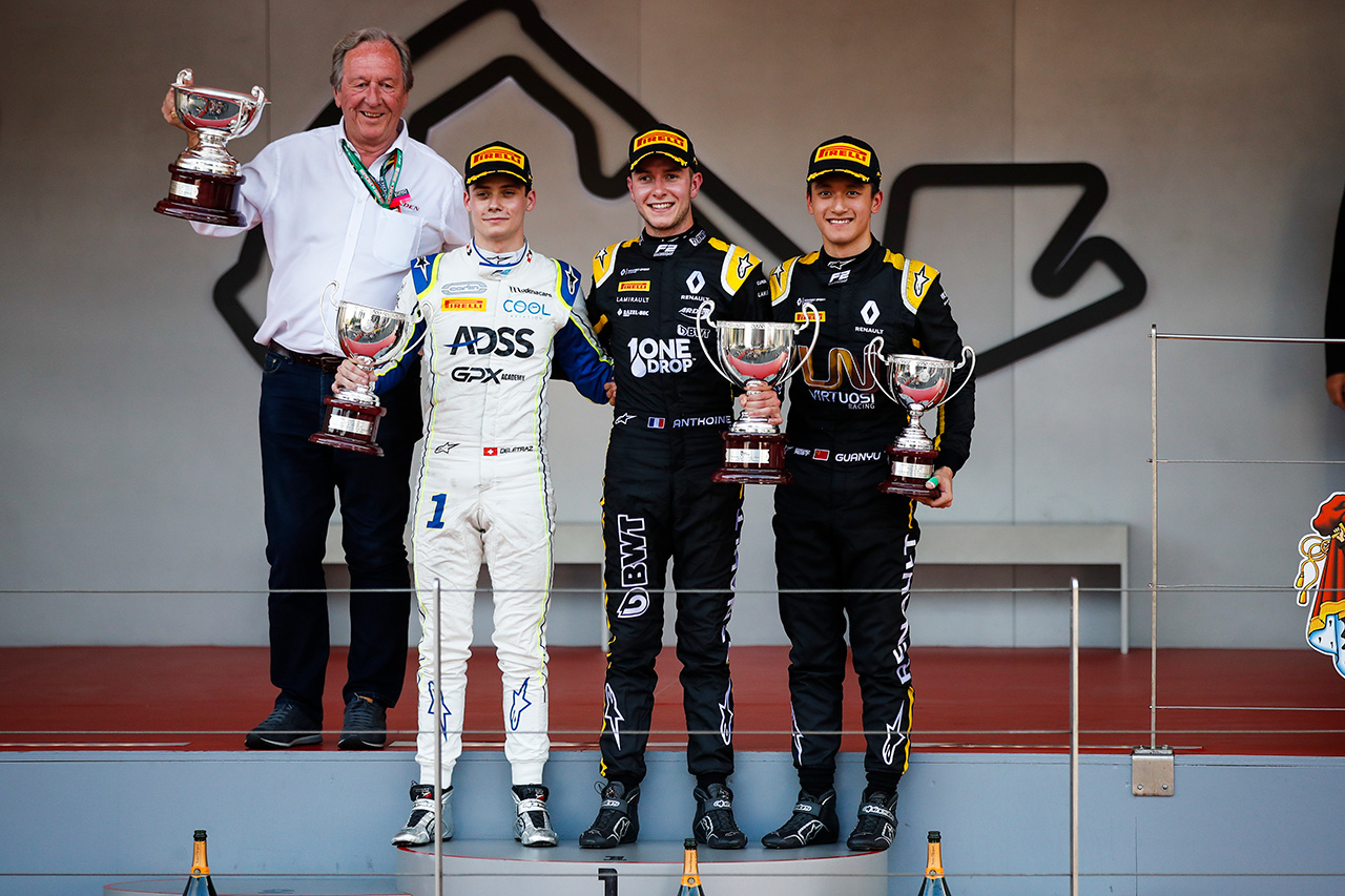 2019年FIA-F2第4戦モナコ　アントワーヌ・ユベール（BWTアーデン）, ルイス・デルトラズ（カーリン）, チョウ・グアンユー（ユニヴィルトゥオーシ）