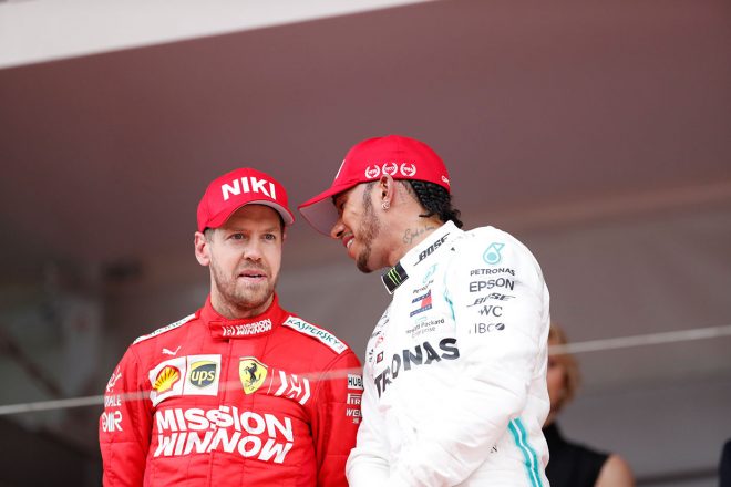 2019年F1第6戦モナコGP　ルイス・ハミルトン、セバスチャン・ベッテル