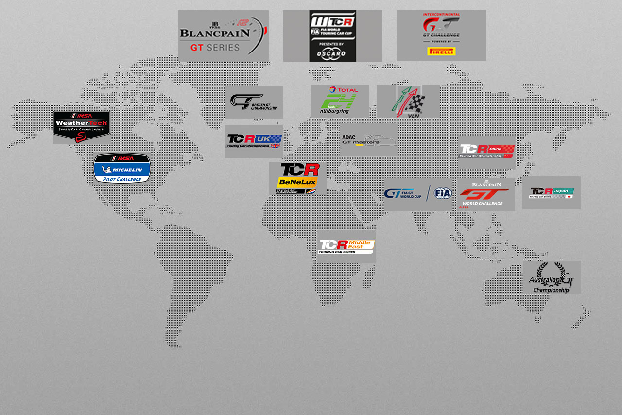 GT3、GT4、TCRを使うレースは世界中に存在。一部を取り上げても、この量だ